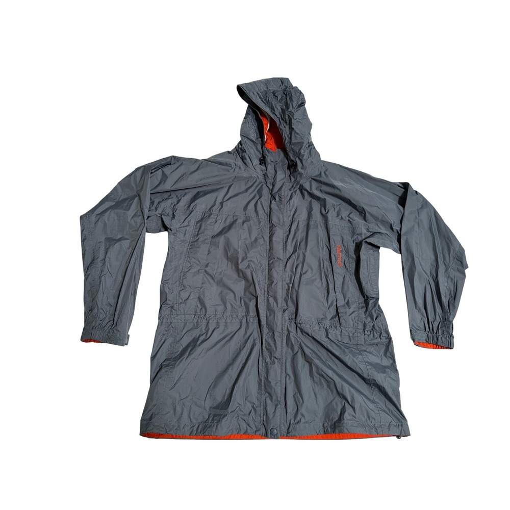 Marmot Rain Jacket Womens XL Gray Orange Excellent Hooded Ripstop Shell